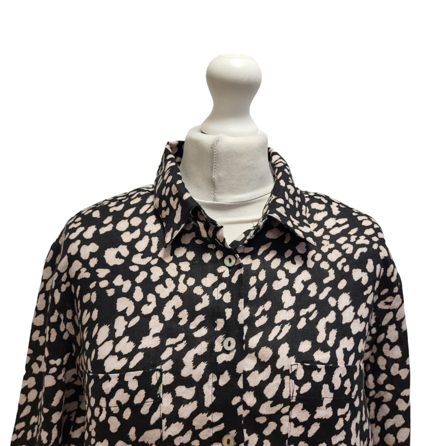 John Lewis Black Pink Abstract Linen Safari Blouse Top UK Women's 16 Bnwt BB358