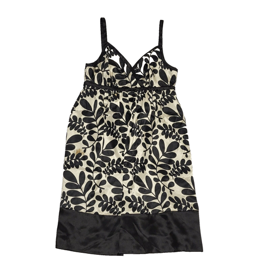 Principles Modernist Black Beige Leafy A-Line Summer Dress Women's 14 H784 BNWT