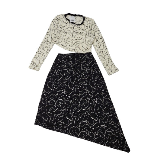 Topshop White Black Long Sleeve Evening Dress UK Women's 12 Bnwt BB356