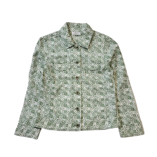 Foxcroft Green White Button Cotton Dress Jacket Women's uk 10 M eu 38 G814