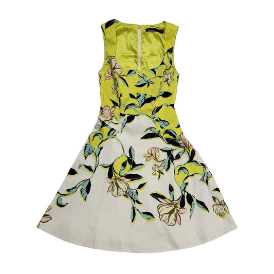 Karen Millen Green Blue Floral Sleeveless A-Line Formal Dress UK Women's 6 H755