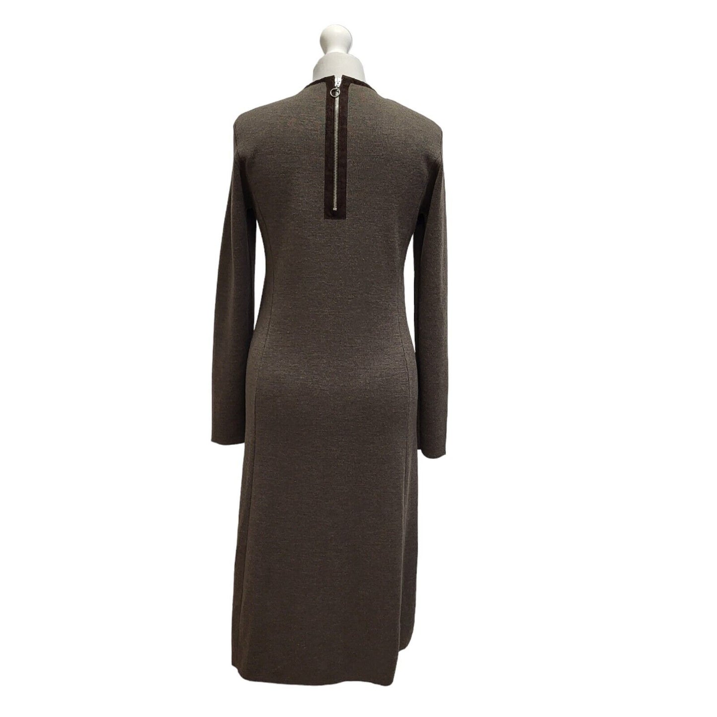 Elegance Brown Long Sleeve Daywear Wool Dress UK Women's 12 BB345