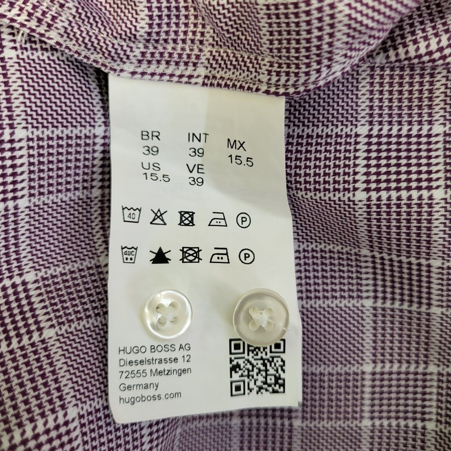 Hugo Boss Purple White Check L/Sleeve Regular Fit Shirt UK Men's Medium H652