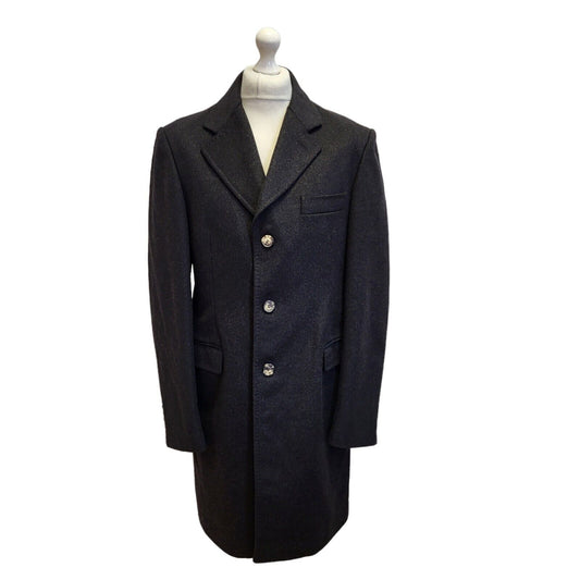 Fradi Dark Grey Black Button-Up Overcoat Uk Men's L Eu 54 G34