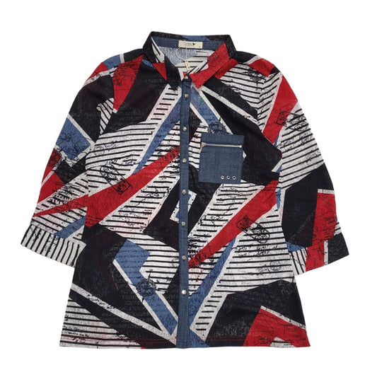 Eten Blue Red Button Up L/Sleeve Sheer Blouse Women's Shirt BNWT  UK XL H384