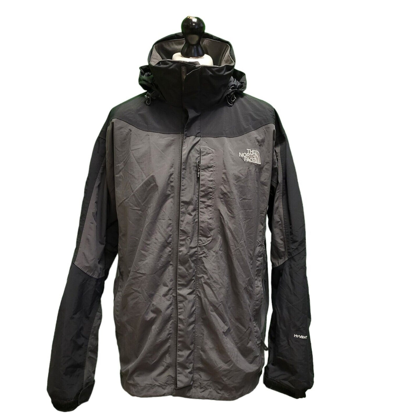 The North Face Hyvent Black Grey Lightweight Hooded Jacket Men's UK S H960