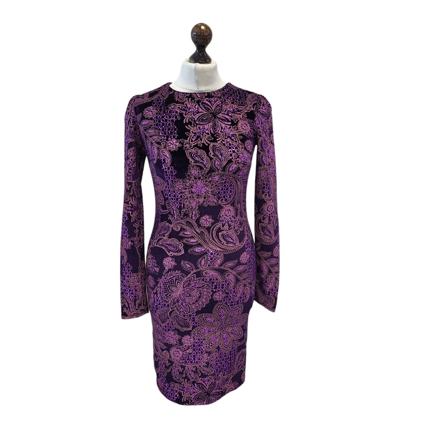 Next Purple Black Glitter Shedding Long Sleeve Dress Uk Women's 6 Bnwt G609