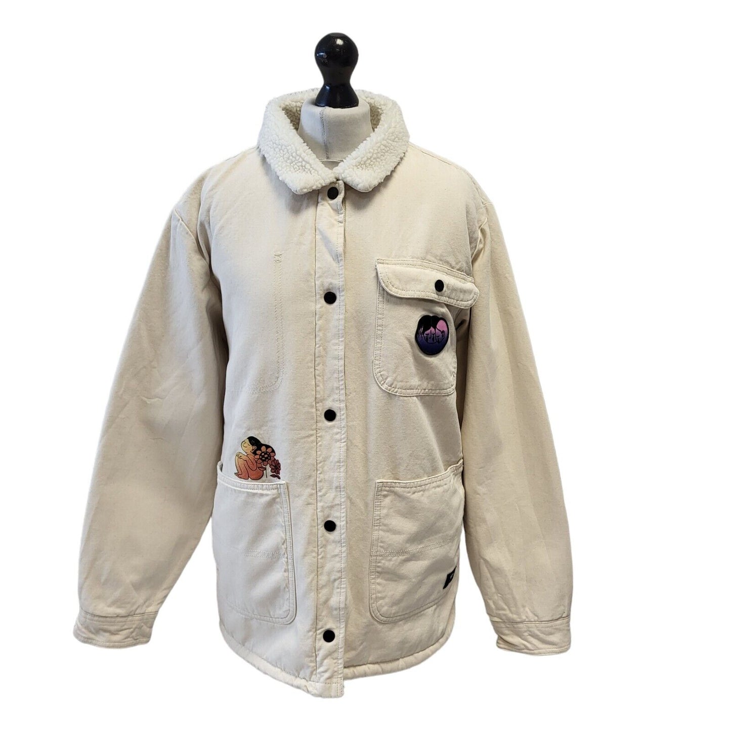 Vans Cream Fleece Lined Snap Fasten Jacket Uk Women's XL G731