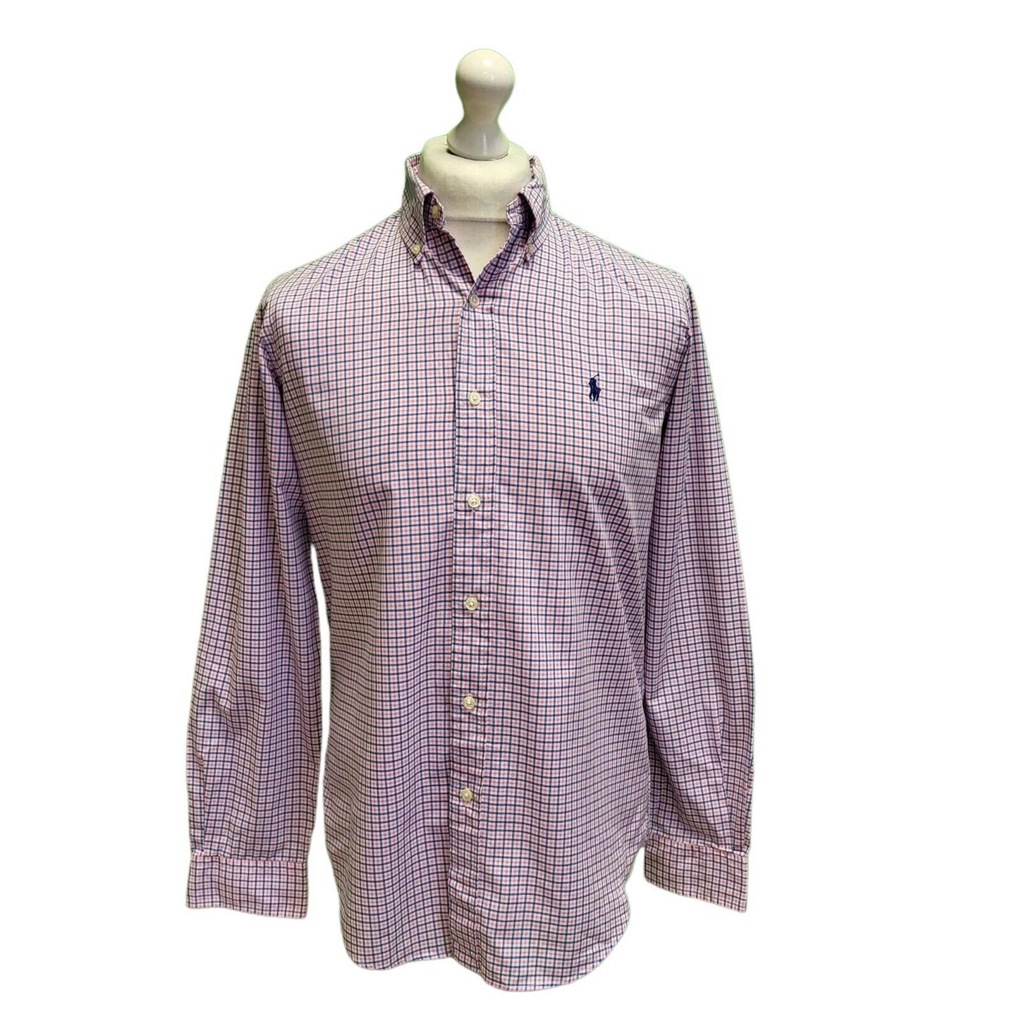 Ralph Lauren Pink Blue Check Long Sleeve Collared Shirt Men's UK S eu 46 H378