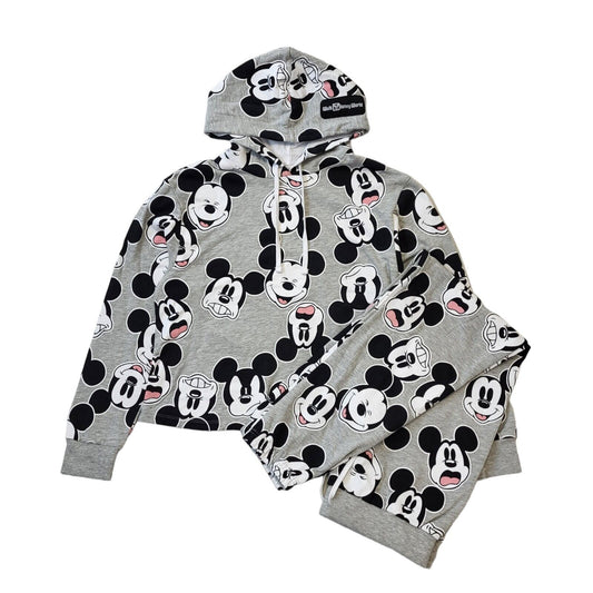 Disney Grey Black Cropped 2 Piece Hooded Tracksuit Uk Women's 14 W32 L29 G231