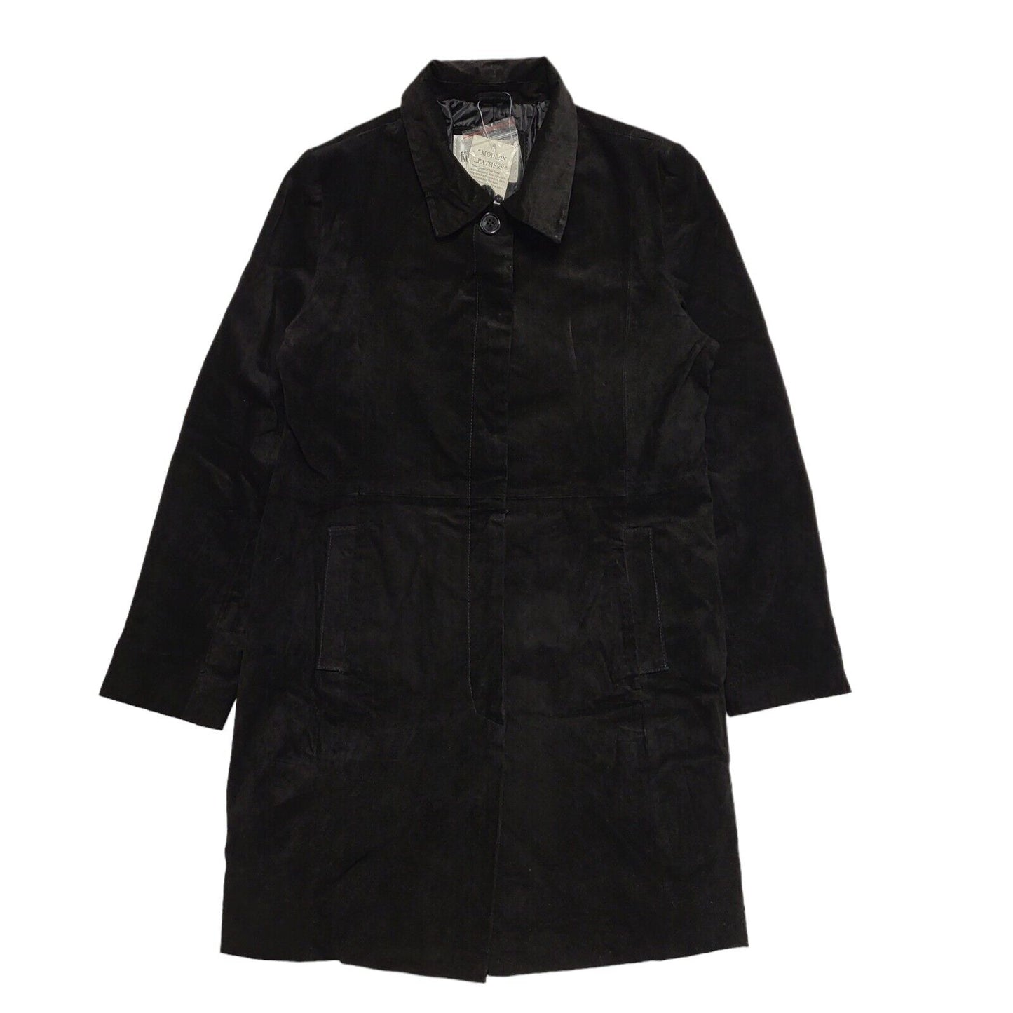 The Keenan Leather Black Button Long Sleeve Leather Coat UK Women's 14 BNWT H689