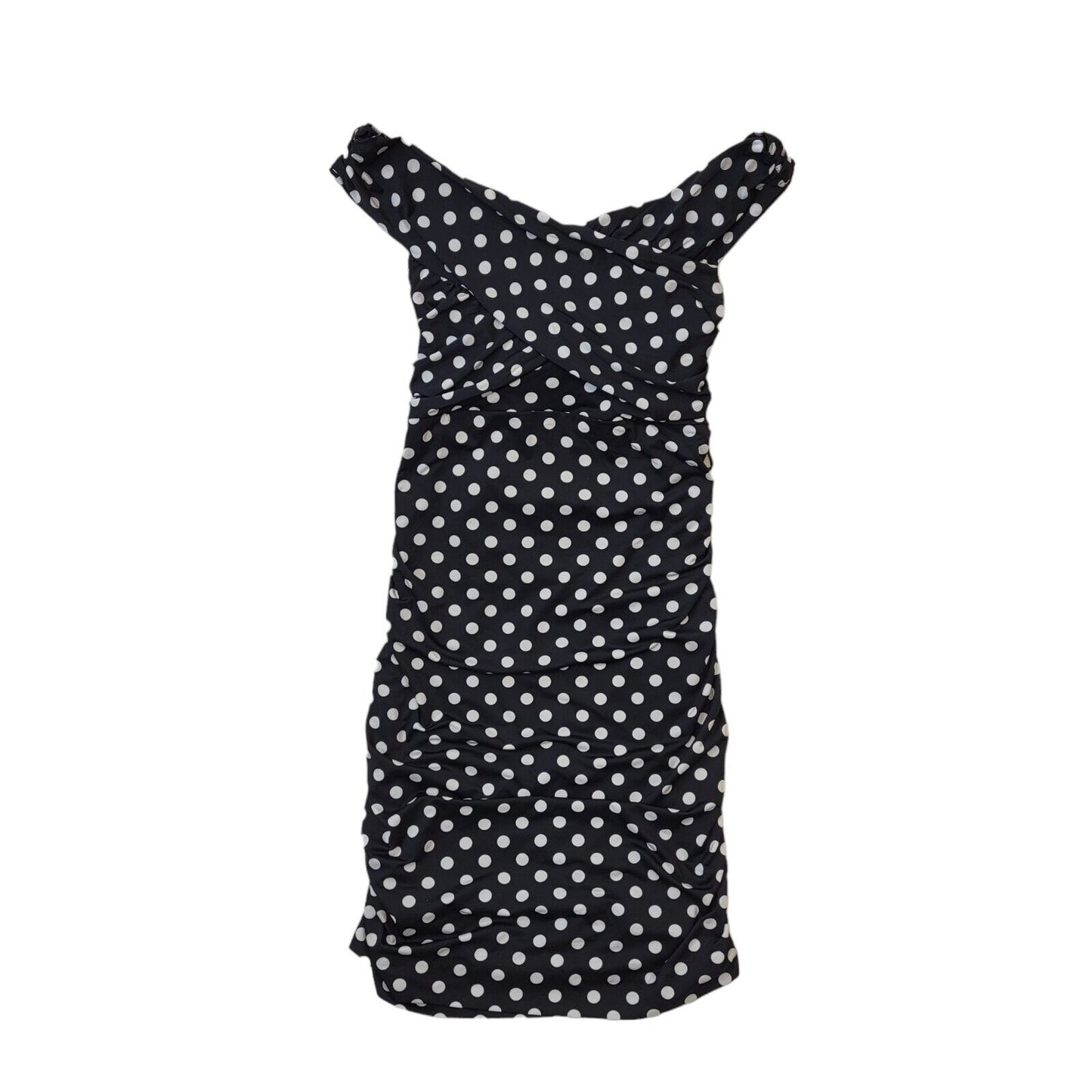 Guess Black White Polka Dot Off Shoulder Bodycon Dress Women's BNWT UK M G818