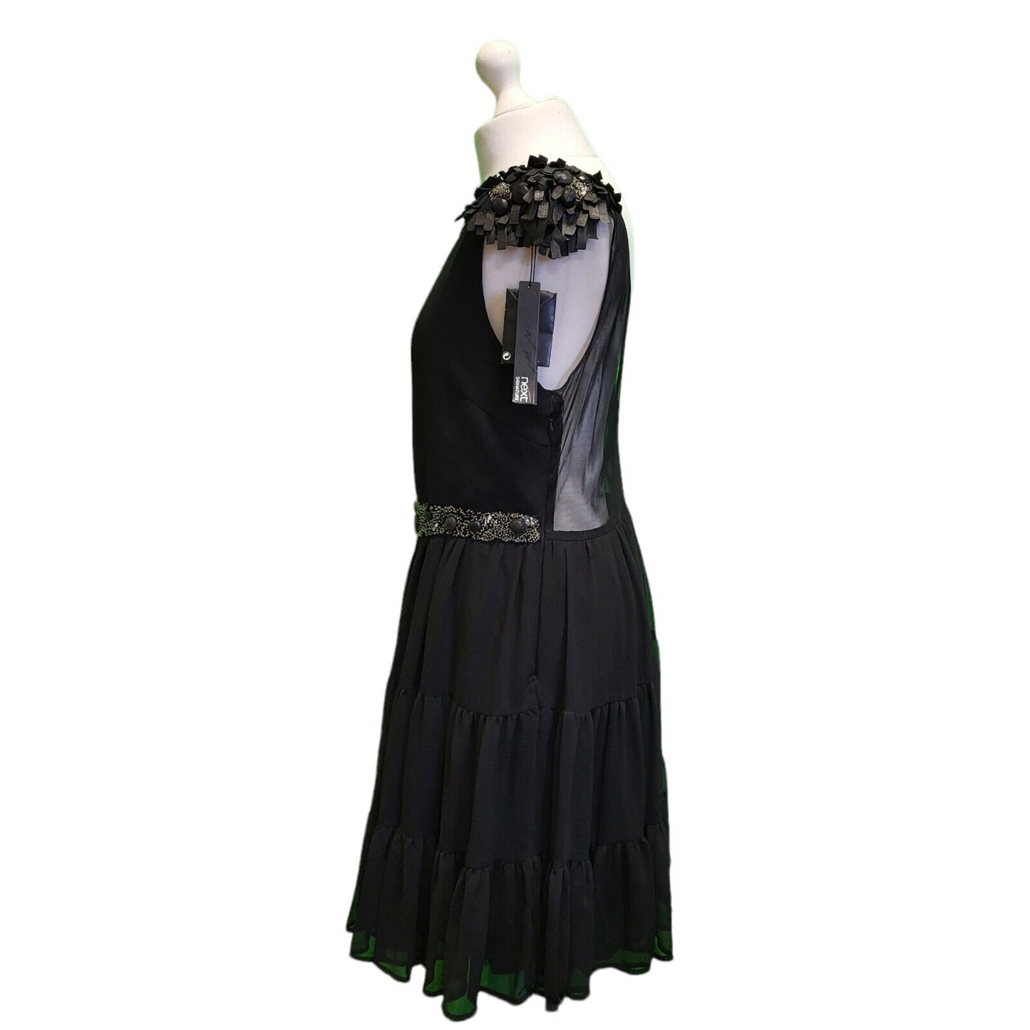 Next Black Beaded Fit & Flare Evening Dress UK Women's 16 BNWT H702
