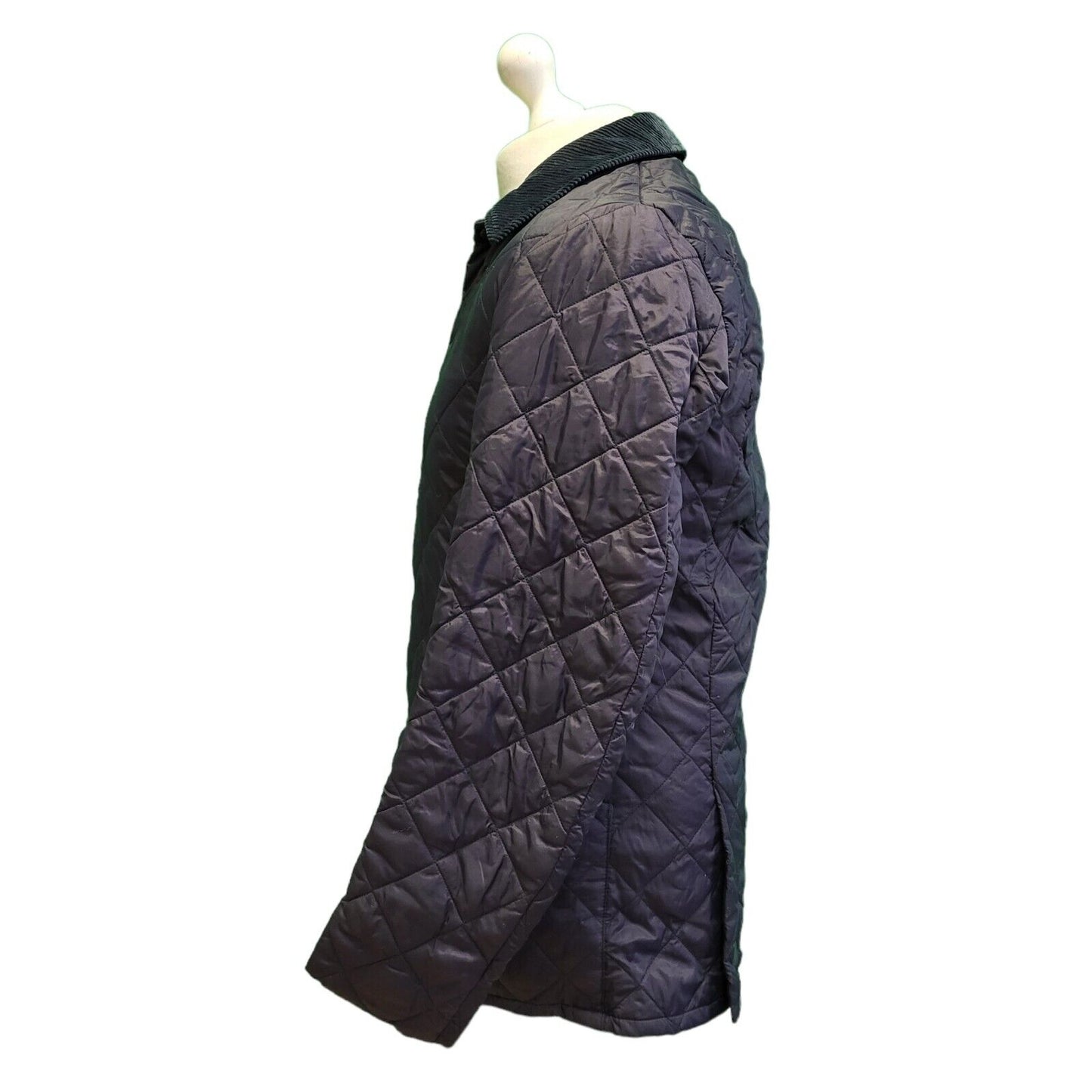 Barbour Liddesdale Navy Blue Snap Fasten Quilted Jacket Men's  uk xS H74