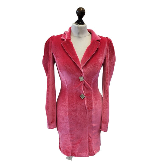 River Island Pink Long Sleeve Velvet Evening Dress Uk Women's 6 Eu 34 Bnwt G254