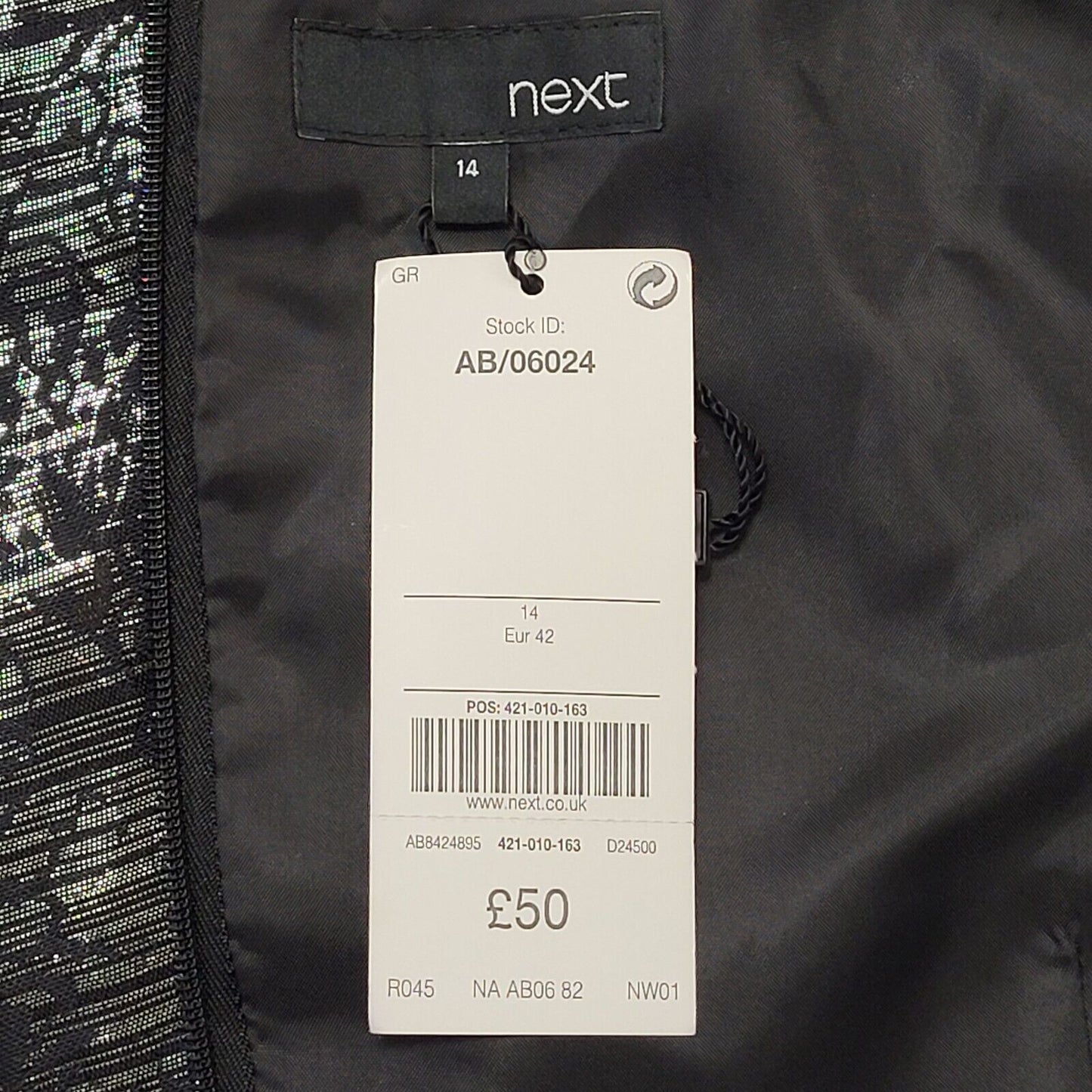 Next Black Silver Sleeveless Evening Dress UK Women's 14 Bnwt BB339