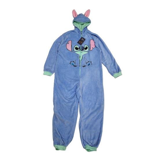 Disney Stitch Blue  Hooded Fleece Pyjama Jumpsuit Uk Women's L W30 L29 G621