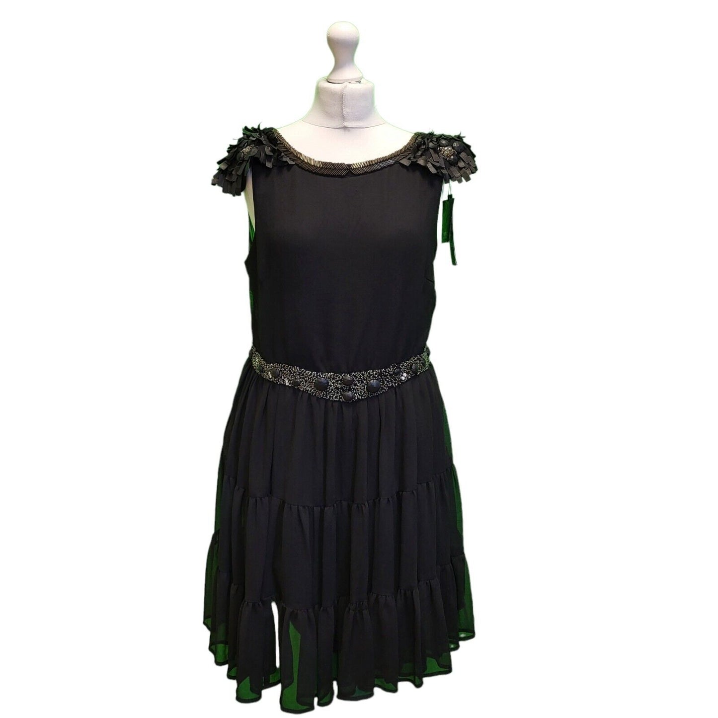Next Black Beaded Fit & Flare Evening Dress UK Women's 16 BNWT H702