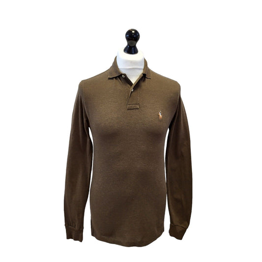 Polo Ralph Lauren Brown Long Sleeve Polo Top Mens Uk S EU 48 G345
