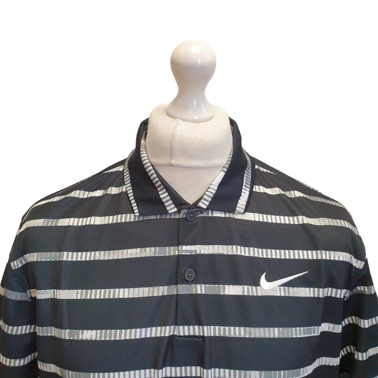 Nike Dri-Fit Black Grey Striped Short Sleeve Polo T-Shirt Uk Men's L Eu 54 G62
