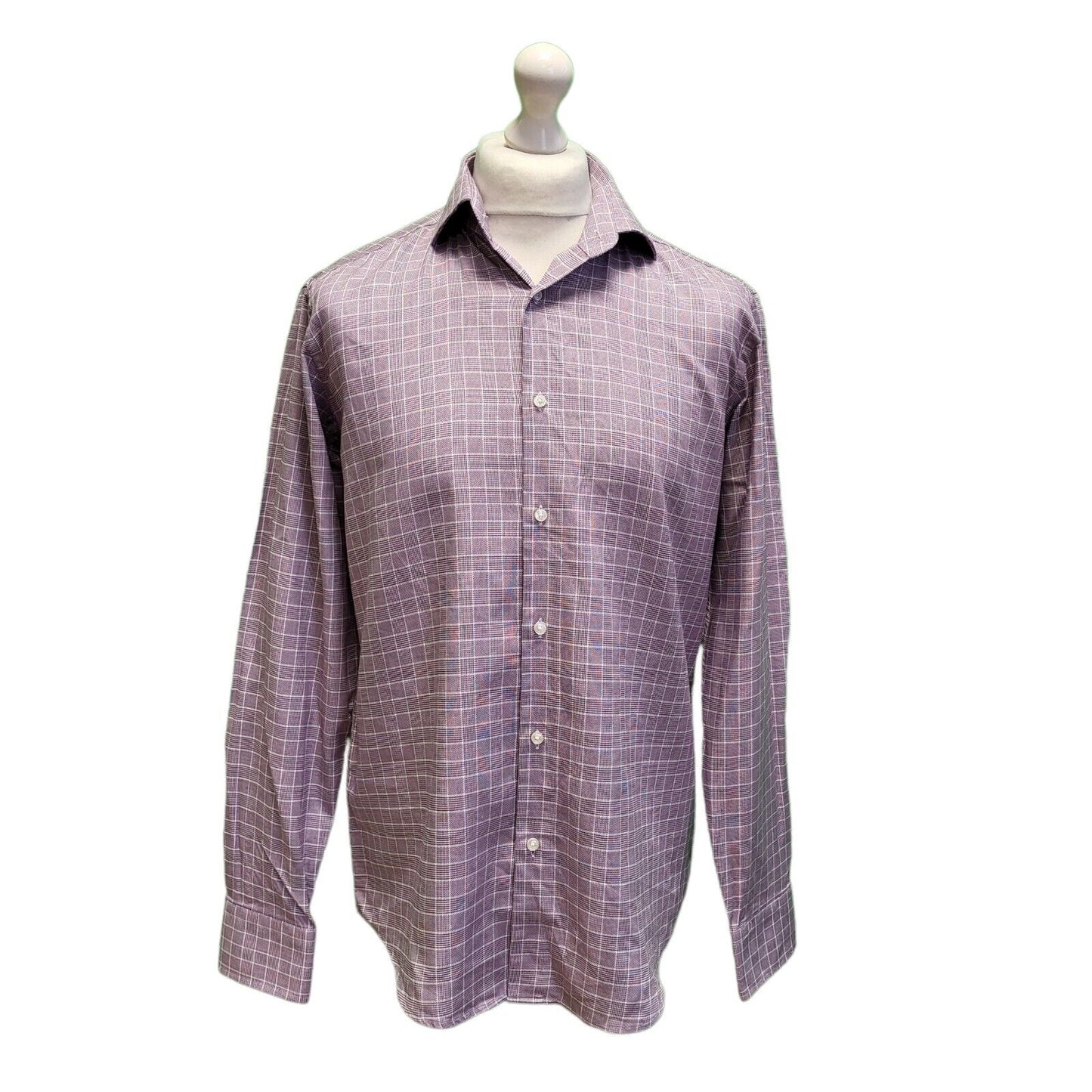 Hugo Boss Purple White Check L/Sleeve Regular Fit Shirt UK Men's Medium H652