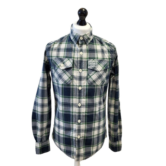 Superdry Green Blue Check Long Sleeve Shirt Uk Men's M Eu 50 G294