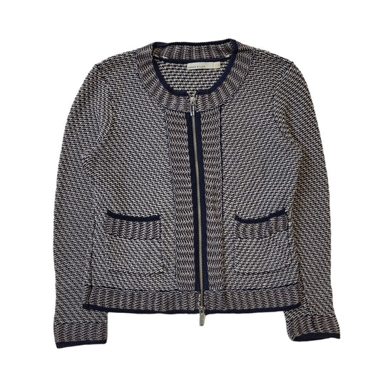 Karen Millen Blue White Zipped Knitted Cardigan Jacket Women's uk S eu 36 H173