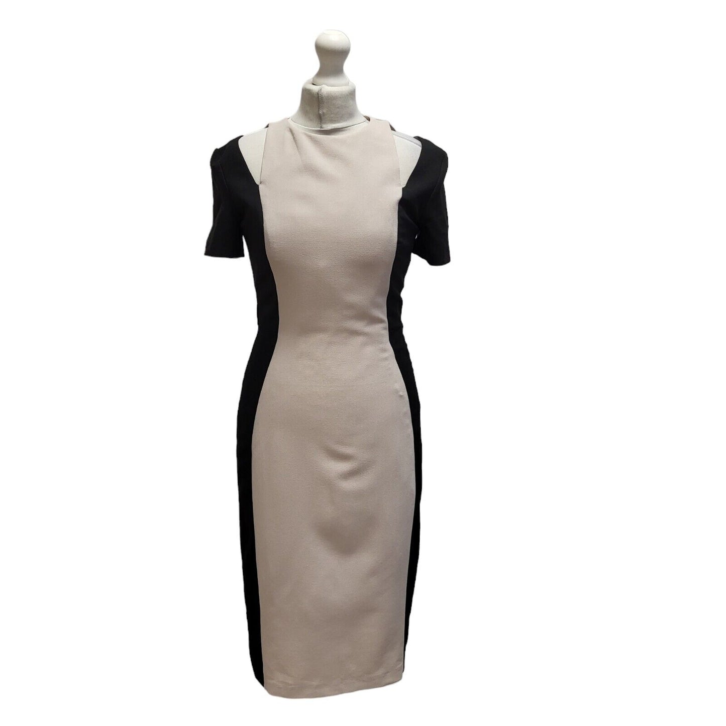 Miss Selfridge Black Beige Sleeveless Bodycon Dress UK Women's 10 Bnwt BB361