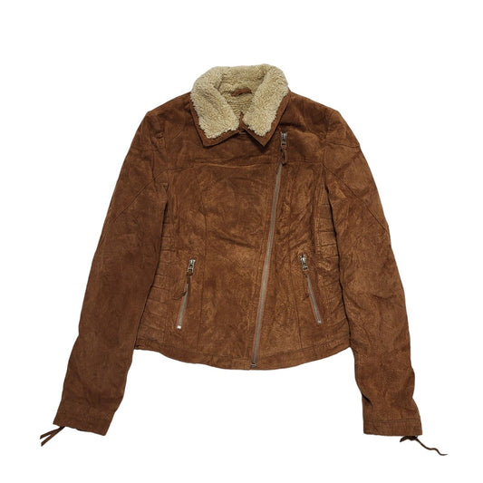 Freaky Hation Brown Zipped Faux Fur Jacket UK Women's Small H730