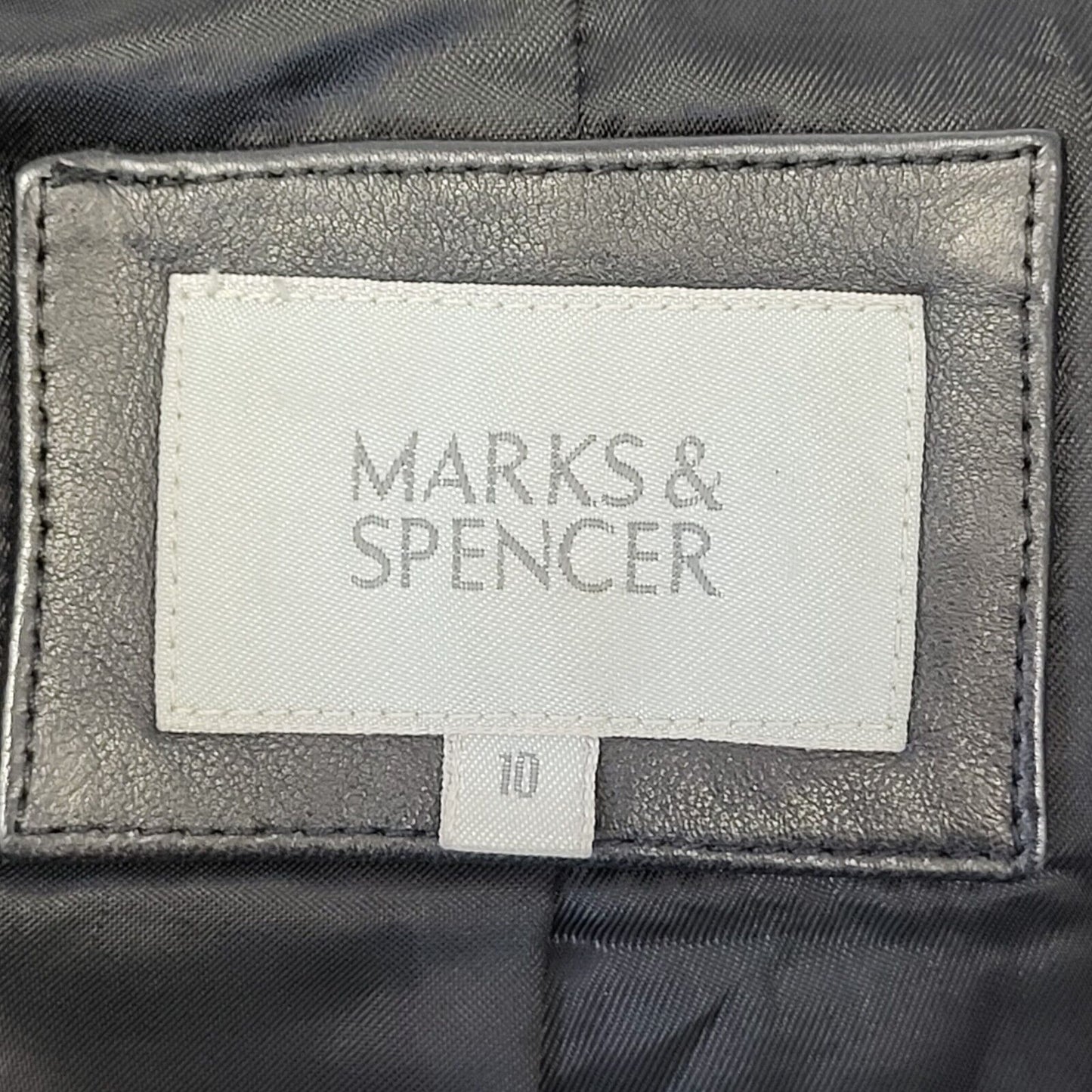 Marks & Spencer Black Zipped Leather Jacket Uk Women's 10 G729