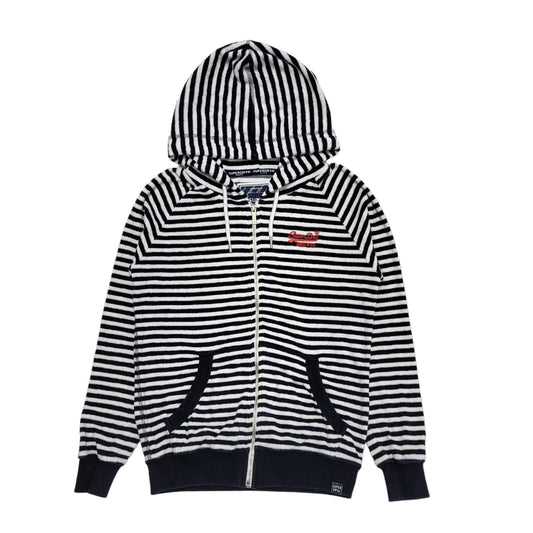 Superdry Hoodie Full Zip Blue White Striped Uk Women's Size 12 G418