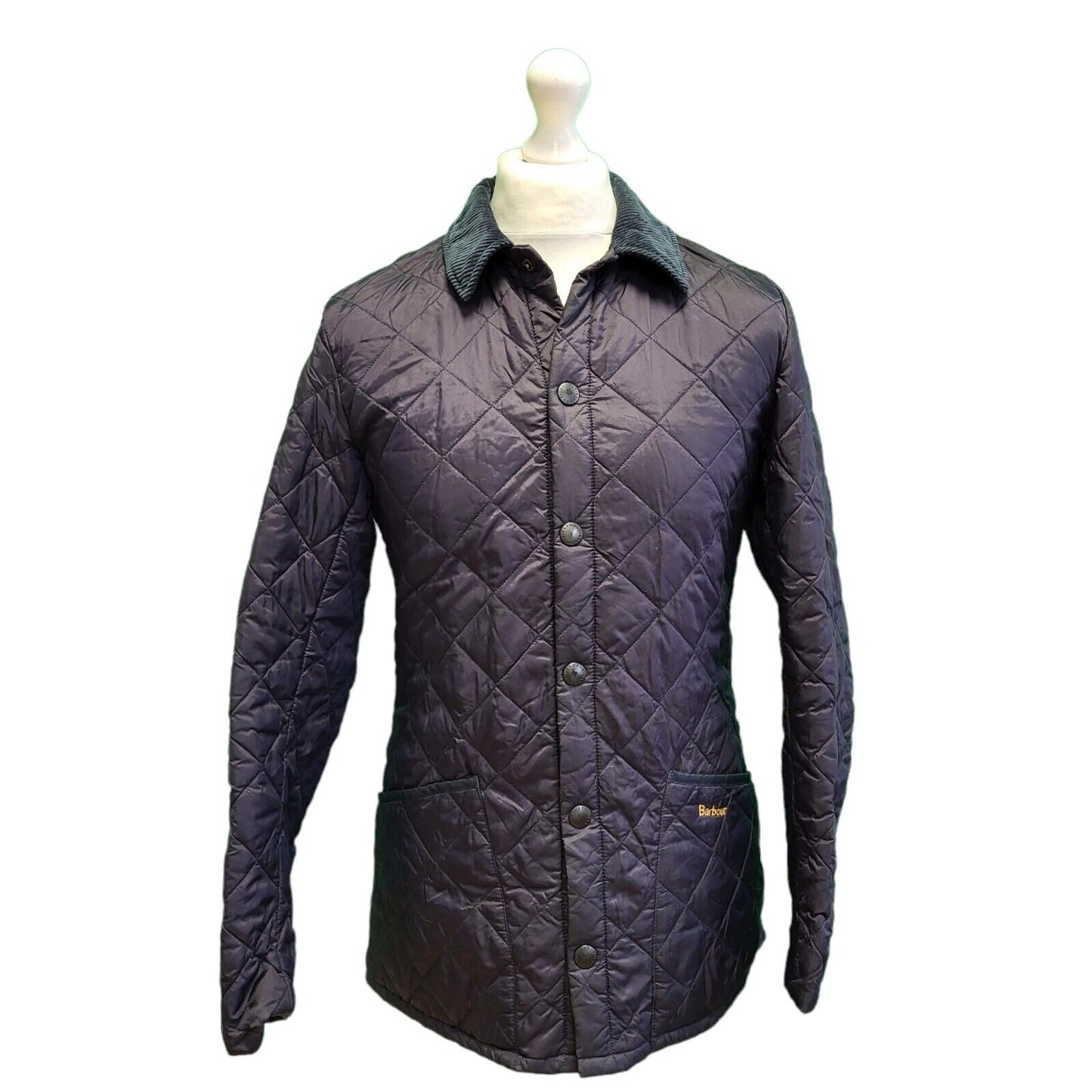 Barbour Liddesdale Navy Blue Snap Fasten Quilted Jacket Men's  uk xS H74