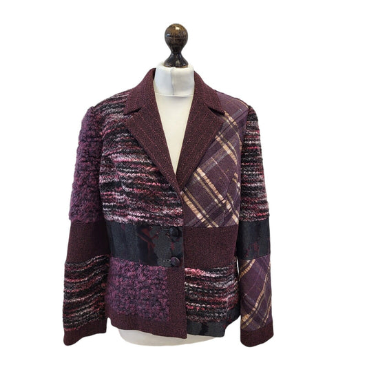 Pastiche Purple Abstract Button Jacket Uk Women's 12 Eu 40 G256