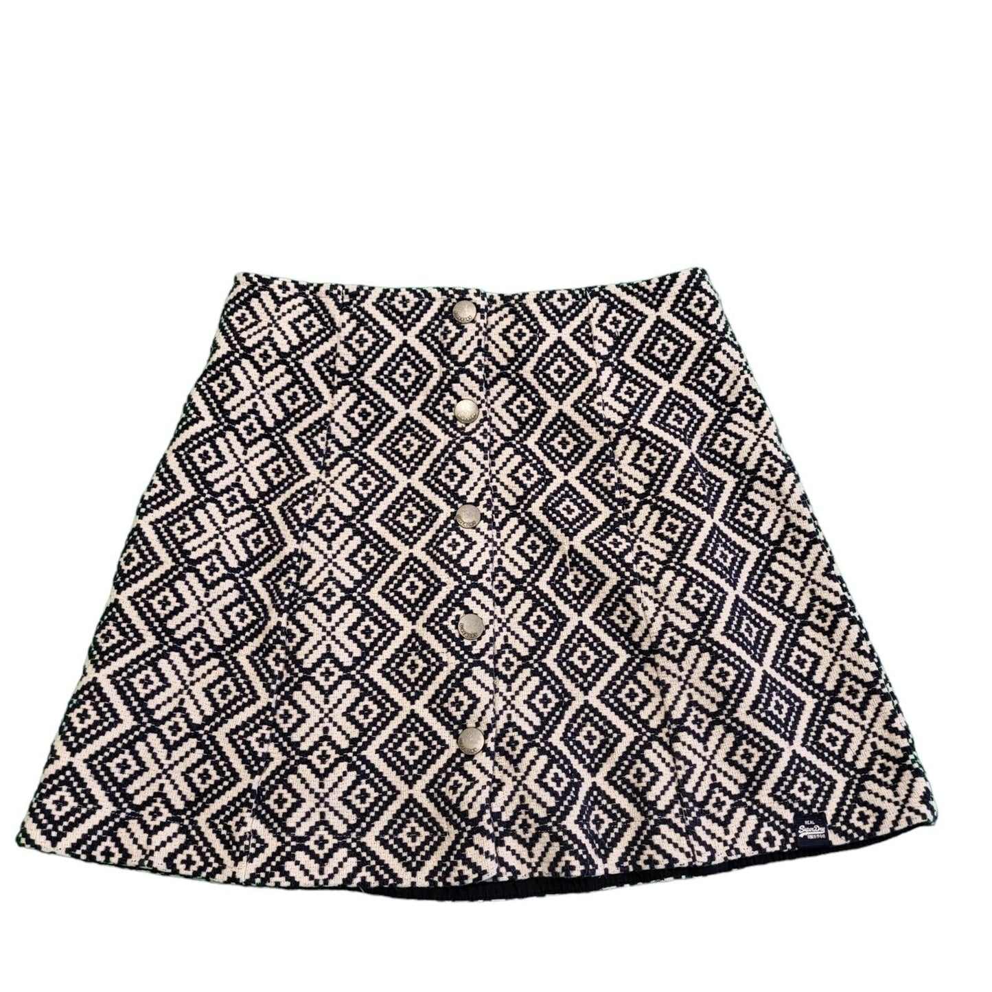 Superdry Blue White Aztec Snap Front Short Pencil Skirt Women's uk M W28 G815
