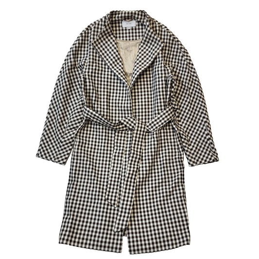 Reiss Black White Check Belted Collared Jacket Women's UK M 10 H294
