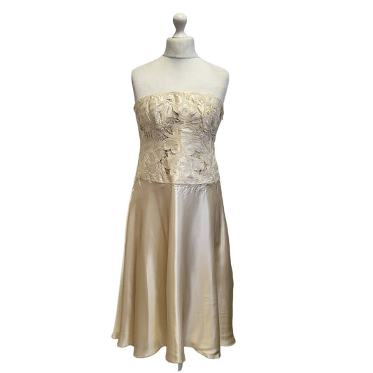 Monsoon Beige Off Shoulder Evening Party Dress Uk Women's 16 Eu 44 Bnwt G94