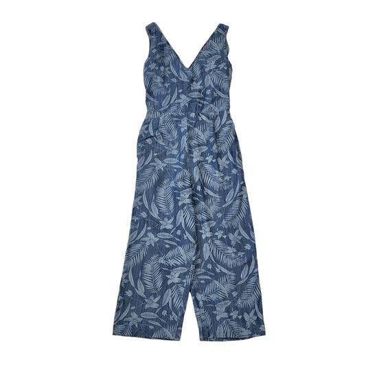 Next Blue Floral Straight Cotton Jumpsuit Uk Women's 10 W28 L23 Bnwt G249