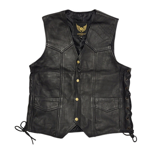 Leatherick London Black Snap Fasten Leather Waistcoat uk Men's S BNWT H717