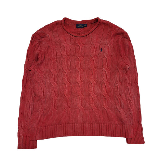 Polo Ralph Lauren Jumper Round Neck Cable Knit Pink Uk Women's Size XL G391
