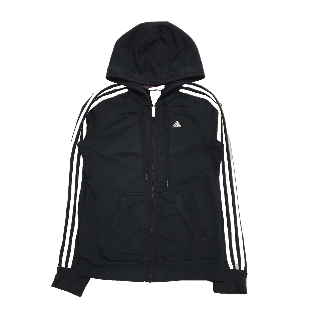 Adidas Black Drawstring Zip L/Sleeve Sweatshirt Hoodie uk Women's XS H794