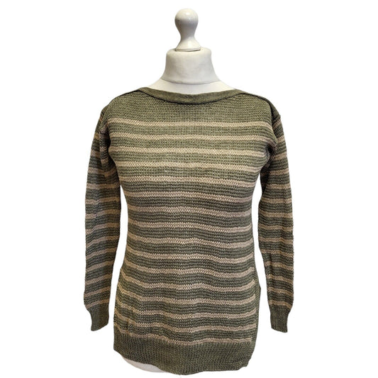Polo Ralph Lauren Linen Green Round Neck Jumper Uk Women's XS Eu 34 G2
