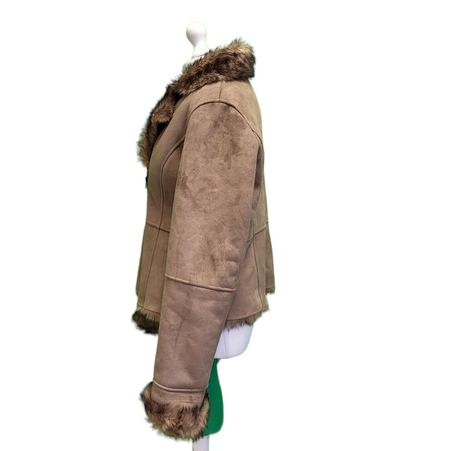 Emma Fontaine Brown Suede Faux Fur Collared Jacket UK Women's 14 H690