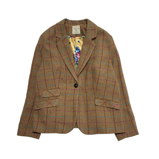 Country Rose Brown Blue Check Wool Suit Blazer Jacket UK Women's 18 BB370