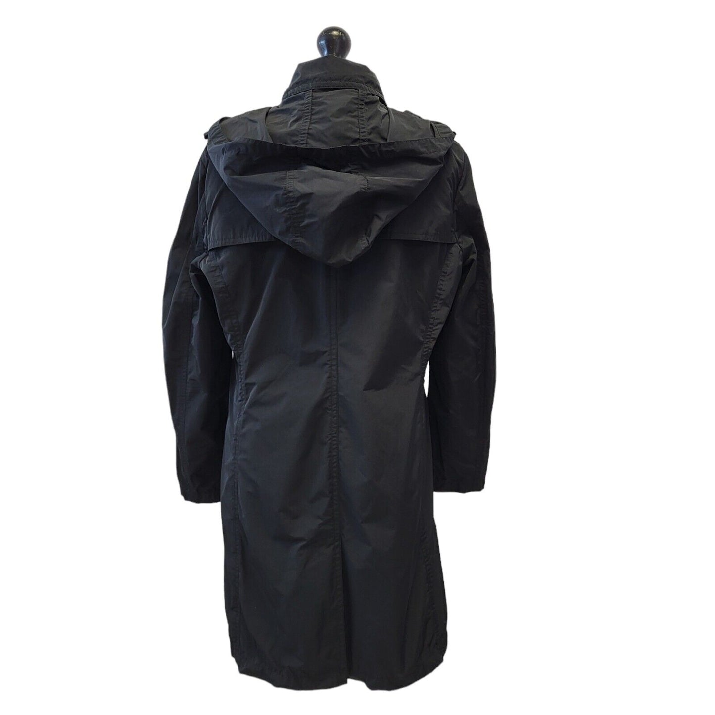 Jigsaw Black Zip & Button Lightweight Hooded Coat UK Women's Large G667