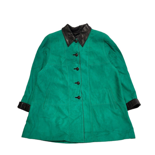 Caroline Moore Green Black Trim Suede Leather Coat Mac Women's  uk 12 H390