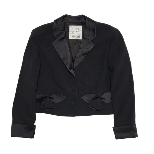 Moschino Black Collared Cropped Suit Blazer Jacket UK Women's 14 H787