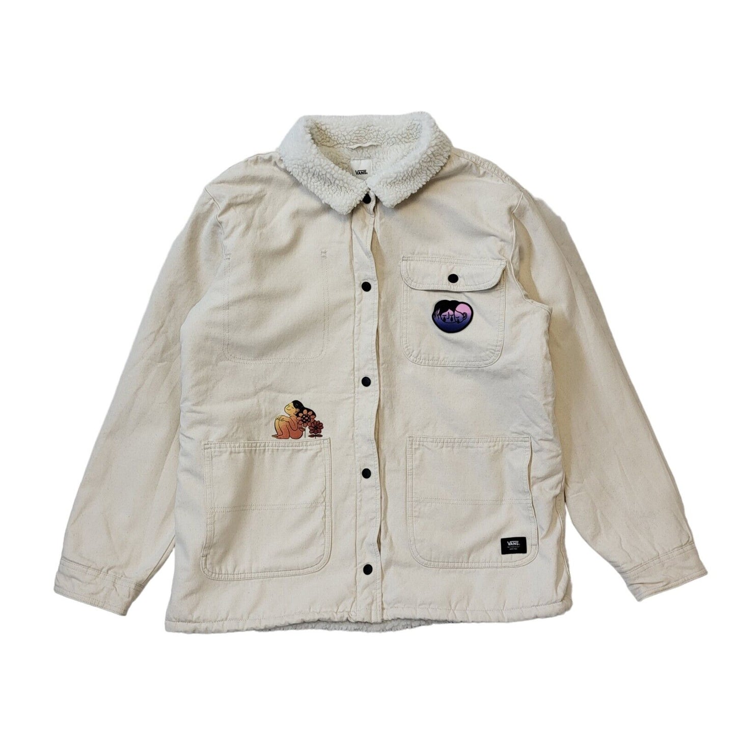 Vans Cream Fleece Lined Snap Fasten Jacket Uk Women's XL G731