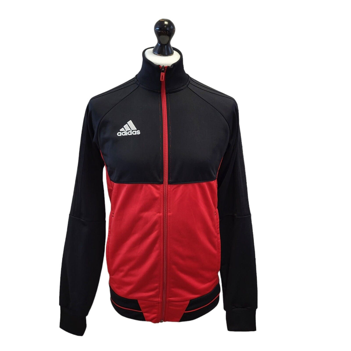 Adidas Track Jacket Black Red Long Sleeve Full Zip Mens UK S EU 48 G363