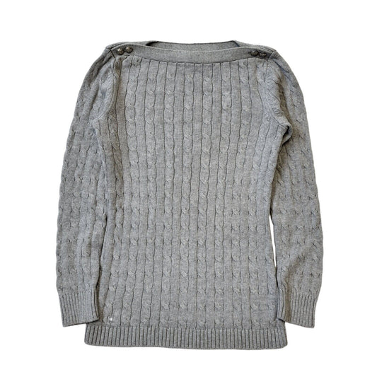 Polo Ralph Lauren Jumper Grey Cable Knit Uk Women's Size M G421