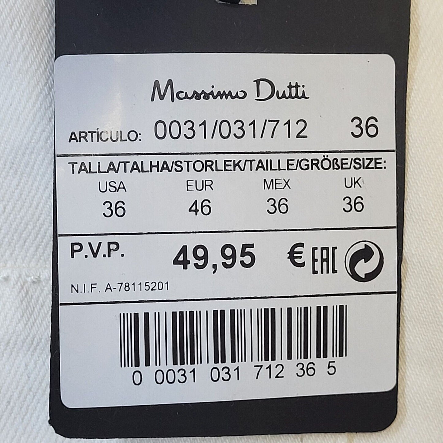 Massimo Dutti White Straight Leg Denim Jeans Uk Men's XL W36 L33 Bnwt G185